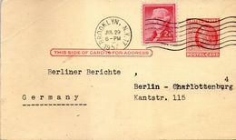 USA,stationeryUX38,cancell:Brooklyn,29.07.1957 To Germany,see Scan - 1921-40