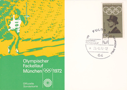 Germany 1972 Munchen Olympic Games Fulda Postmark, Dated 26-8, Postal Card Type 6 - Summer 1972: Munich