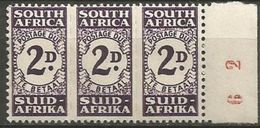 South Africa - 1943 Numeral Strip Of 3 MNH **  Sc J32 - Timbres-taxe