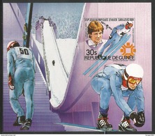 1985 Guinee Guinea Olympic Ski Jumping  Perf & Imperf Non Dentale  Souvenir Sheet MNH (2 Sheets) - Skiing