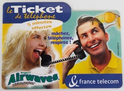 PR 147  Le Ticket France Télécom   Airwaves  5 Mn Offertes Code Gratté - FT Tickets