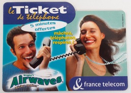 PR 148  Le Ticket France Télécom   Airwaves  5 Mn Offertes Code Gratté - FT