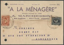 EGYPT 1937 KING FUAD / FOUAD 3 MILLS POST CARD  PORT SAID TO ALEXANDRIA ' A LA MENEGERE ' EGYPTE - Cartas & Documentos