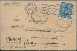 EGYPT 1933 KING FUAD / FOUAD 20 MILLS COVER PORT SAID VIA VESSEL S/S SABRA BY TO USA NEW YORK - MUNCY PENNSYLVANIA - Briefe U. Dokumente