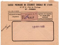 1968 - Lettre De La Sécurité Sociale De L'Eure - Dispensé D'Affranchissement Envoyé En Recommandé - Frankobriefe