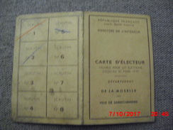 Carte D'électeur Ville De Sarreguemines Département Moselle Valable Jusqu'au 31 Mars 1947 - Collections