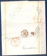 1844 , GUIPÚZCOA , CARTA CIRCULADA ENTRE SAN SEBASTIAN Y LONDRES , TRÁNSITOS , LLEGADA , BAEZA EN ROJO - ...-1850 Prefilatelia