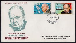 B0751 BRITISH ANTARCTIC TERRITORY 1974, SG 61-2 Birth Centenary Of Sir Winston Churchill,  FDC - Lettres & Documents