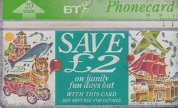 REINO UNIDO. Family Fun Day Discount Card, Tiger, Dolphin, Airplane, Car, Ship, Castle. 06/1995. 546D. BTA-100. (498) - Altri & Non Classificati