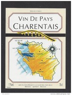 Etiquette De Vin De Pays Charentais  -  Carte Géographique  -  Fief Joly  à  Brissac  (49) - Antiche Carte Geografiche