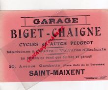 79 -SAINT MAIXENT-RARE BUVARD GARAGE BIGET-CHAIGNE-CYCLES ET AUTOS PEUGEOT-MACHINE A COUDRE-30 AV.GAMBETTA-CYCLISME VELO - Automotive