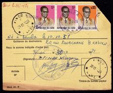 MANDAT DE POSTE ZAIRE - GRIFFE  " KINDU & DEMBA  " PAYE - EXPRES - Mixed Franking KUTA SUR MOBUTU ZAIRE !! 2 SCANS - Gebraucht