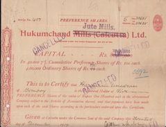 India 1919  Hukum Chand Jute Mills  Share Certificate  #  00944  FL Inde Indien India Fiscaux Revenue - Textiel