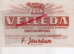 11- CASTELNAUDARY- BUVARD VELLEDA- F. JOURDAN-4 RUE DU 11 NOVEMBRE-ALIMENT ATION- LOUVE ROMULUS ET REMUS-ROME - A