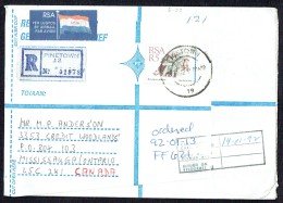 1992   Air Mail   Registered Letter  To Canada  5R  Flower - Storia Postale