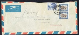 1954 Letter To USA   1/- Wildebeest SG SG 62 Vertical Pair - Brieven En Documenten