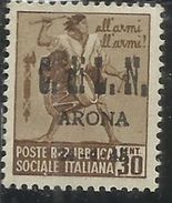 ITALY ITALIA 1945 CLN ARONA TAMBURINI ITALY OVERPRINTED SOPRASTAMPATO D'ITALIA CENT. 30 MNH - Centraal Comité Van Het Nationaal Verzet (CLN)