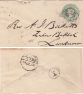India  QV 1/2A  PS  Envelope 1900   BENGALI-TOLA  To  LUCKNOW  Addressed  To  Rev Birkett    # 02316  D    Inde Indien - 1858-79 Kronenkolonie