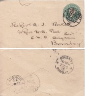 India  QV 1/2A  PS  Envelope 1900   JUBBULPORE To BOMBAY  Addressed  To  Rev Birkett    # 02321  D    Inde Indien - 1858-79 Compagnie Des Indes & Gouvernement De La Reine