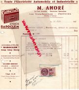 86- LES TROIS BOURDONS- POITIERS- BELLE FACTURE M. ANDRE- ELECTRICITE AUTOMOBILE ET INDUSTRIELLE- BAROCLEM-1937 - Auto's