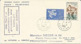 LETTRE 1962 AVEC CACHET PREMIERE LIAISON LUFTHANSA PAR CARAVELLE PARIS-FRANCFORT - 1960-.... Brieven & Documenten