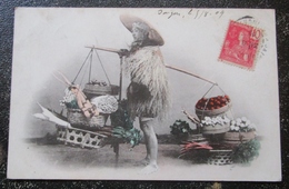 Japon Coree  ? Vendeur Fruits Et Legumes Cpa Timbrée Indochine  1909 Texte Militaire Interressant - Corée Du Sud