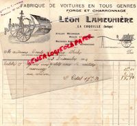 24- LA COQUILLE- RARE BELLE FACTURE LEON LAMEUNIERE- FABRIQUE VOITURES- FORGE CHARRONNAGE-FORGERON- 1924 - Landwirtschaft