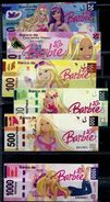 "Barbie" Spielgeld Set, Play Money, 6 Pces.,135 X 54 Mm,  Beidseitiger Druck, UNC - Otros – América