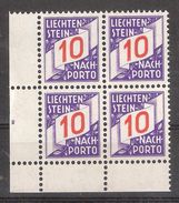 LIECHTENSTEIN  1928, Nach Porto / Taxe / Postage Due, BLOC De 4 , 10 R , Yvert N° 14, Neuf ** / MNH, LUXE !! - Strafportzegels