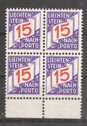 LIECHTENSTEIN  1928, Nach Porto / Taxe / Postage Due, BLOC De 4 , 15 R , Yvert N° 15, Neuf ** / MNH, LUXE !! - Taxe