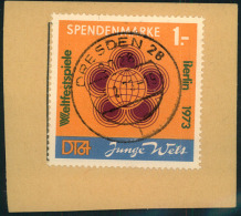 1973 1,- Mark Spendenmarke Glasklar Zentrisch Gestempelt Auf Briefstück. - Oshawa