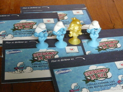 4 Micro Popz Schtroumpf Ventouse Et 5 Pochettes D'autocollants Schtroumpf La Vie Peyo Super U - Little Figures - Plastic