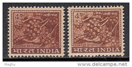 2 Diff., Shades, 10p Coffee Berries, Drink, MNH India 4th Definitive Sereis 1965 -1975, Plant - Ungebraucht