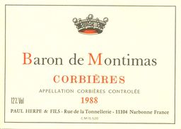 1223 - France - 1988 - Corbières - Baron De Montimas - A.O.C. - Paul Herpe & Fils - 11104 Narbonne - Rouges