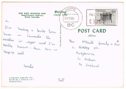 RB 1170 -  1984 Postcard - East Gate Manning Park - Super Hope B.C. British Columbia Canada Postmark - Autres & Non Classés