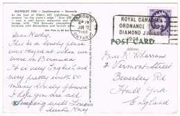 RB 1171 - 1963 Bermuda Postcard - Royal Canada Ordnance Corps Diamond Jubilee Slogan - Brieven En Documenten