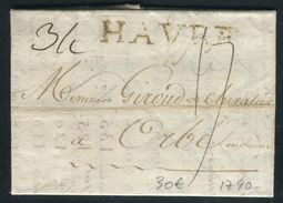 France - Lettre Avec Texte Du Havre En 1790 , Marque Postale HAVRE - Ref O 7 - 1701-1800: Vorläufer XVIII