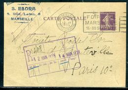 France - Entier Postal Type Semeuse De Marseille Pour Paris En 1928 Pour Usage Commerciale - Ref O 30 - Standaardpostkaarten En TSC (Voor 1995)