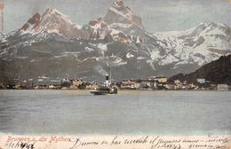 06714 "SVIZZERA - SCHWYZ - FRAZ. DI INGENBOHL - BRUNNER U. DIE MYTHEN" ANIMATA, BATTELLO. CART  SPED 1904 - Ingenbohl