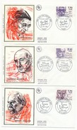 FRANCE => 6 Enveloppes FDC Soie - Série Des écrivains : Victor Hugo, Sartre, Jules Romains... 1985 - 1980-1989