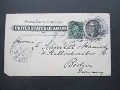 USA GA 1899 Mit Zusatzfrankatur Von New York Nach Berlin. Bestellt Vom Postamte 14. Eimer & Amend Importers. Rübenernte - Cartas & Documentos