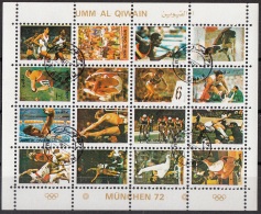 938 Umm Al Qiwain 1973 Olimpiadi Monaco '72 Munchen Ginnastica Salto Nuoto  CTO Small Size Miniature Sheet Perf. - Summer 1972: Munich