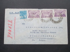 Brasilien 1938 Luftpostbrief 3x Nr. 337 MiF Panair Nach Philadelphia. Districtofederal - Brieven En Documenten