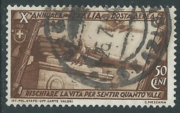 1932 REGNO USATO POSTA AEREA DECENNALE 50 CENT - A42-2 - Luftpost
