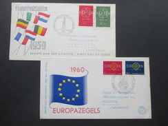 Niederlande 2 FDC Europa Marken! 1959 Und 1960. Sonderstempel Echt Gelaufen Nach Österreich! - Cartas & Documentos