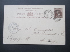 Gibraltar 1895 Ganzsache Nach Leipzig. Ankunftstempel Leipzig - Thonberg - Gibraltar