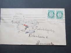 Norwegen 1915 Freimarken Posthorn Waagerechtes Paar. Mold - Kopenhagen. Strichstempel / 4 Striche / O - Lettres & Documents