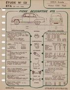 FICHE RTA 1956 SIMCA ARONDE - Other Plans