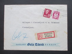 Norwegen 1947 Einschreiben R Bergen 15444. Umschlag Dagbladet Bula Tidend Bergen - Storia Postale