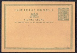 SIERRA LEONE   1881  1½d. VictoriaPostcard  Unused - Sierra Leone (...-1960)